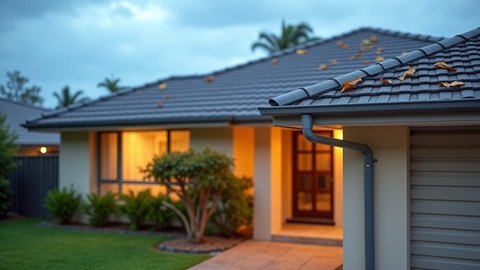 Professional tradie cleaning and repairing gutters on an Australian home