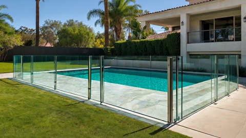 Professional installer setting up a safety pool fence around an Australian residential pool