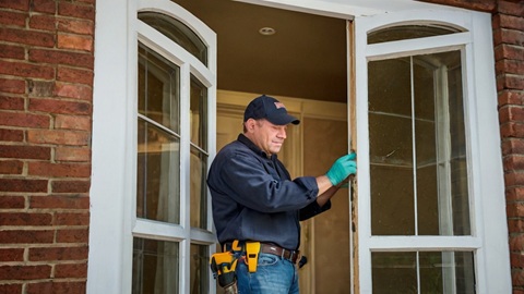 Professional technician performing window and door repairs for an Australian residential property